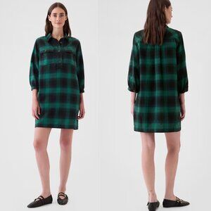 GAP Flannel Utility Mini Shirt Dress NWT in Green & Navy XS